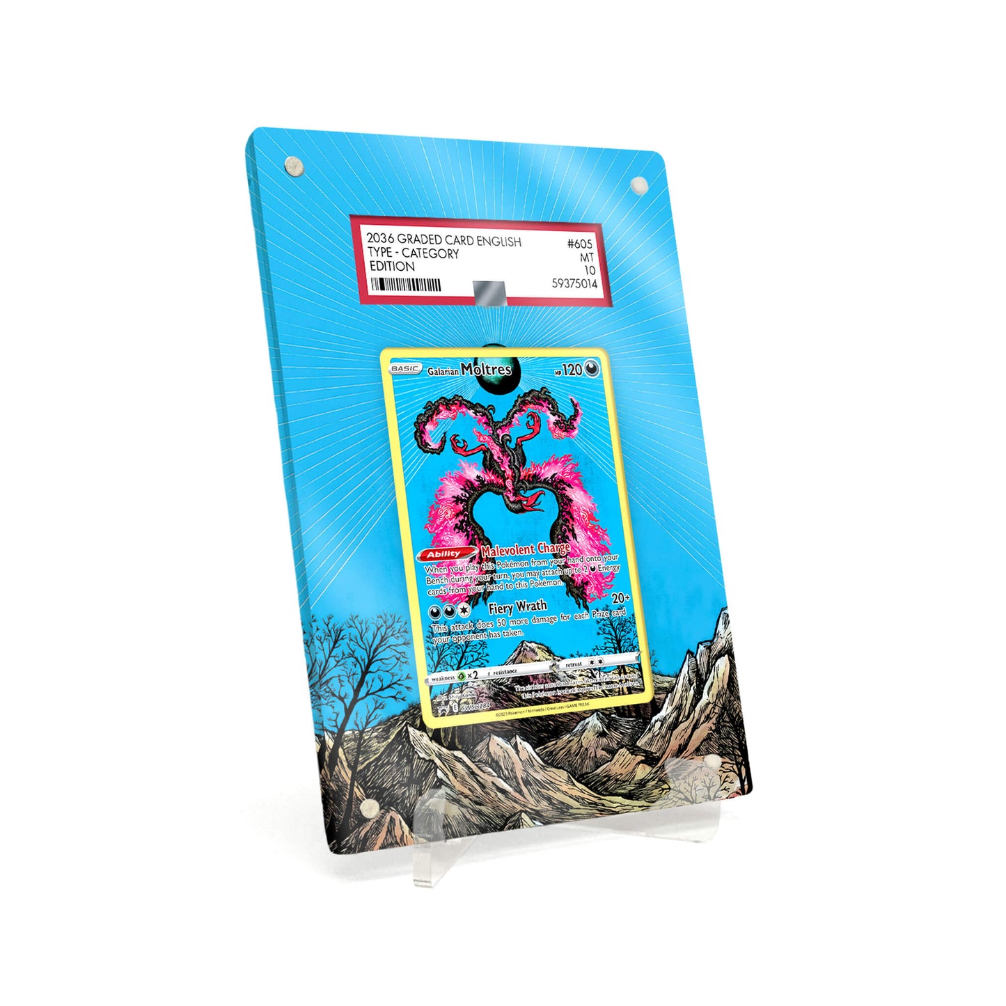 Extended Artwork Display Case Frame suitable for PSA Pokemon Galarian Moltres Sword & Shield Promos #SWSH284