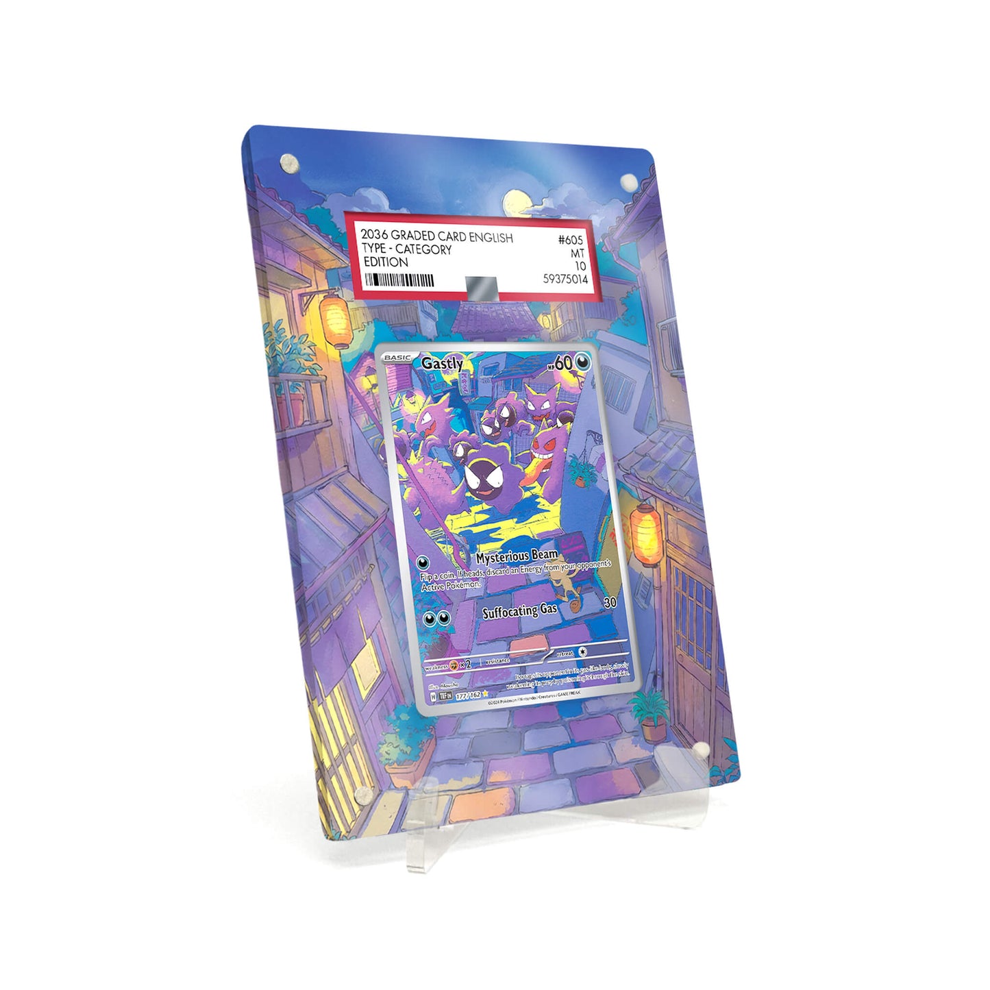 Extended Artwork Display Case Rahmen passend für PSA Pokemon Gastly Temporal Forces (TEF) #177