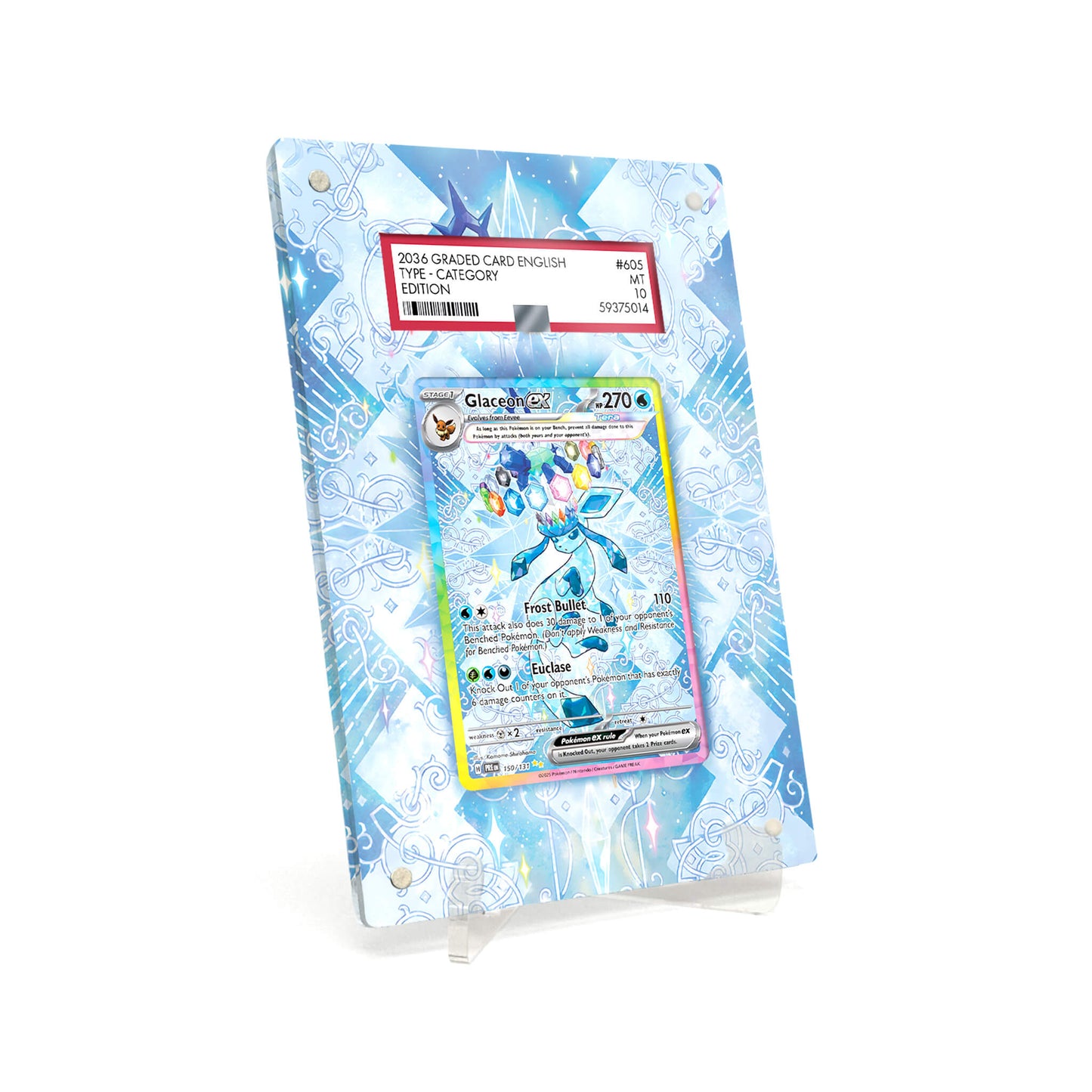 Extended Artwork Display Case Rahmen passend für PSA Pokemon Glaceon ex Prismatic Evolutions (PRE) #150