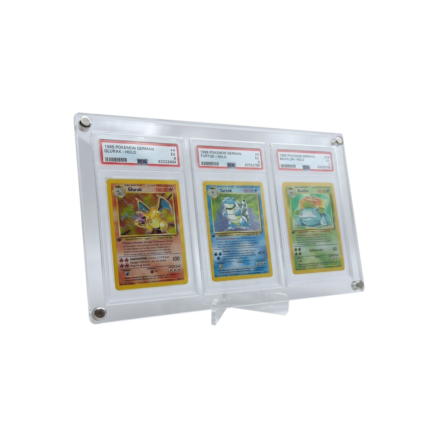 Acryl Case passend für 3er PSA CGC PGS Slabs inklusive Acryl Ständer