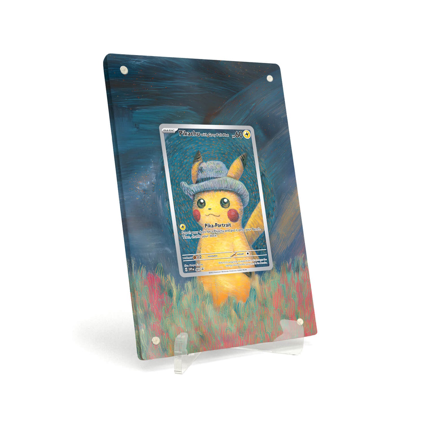 Extended Artwork Display Case Frame suitable for Pokemon Pikachu With Grey Felt Hat SVP 085