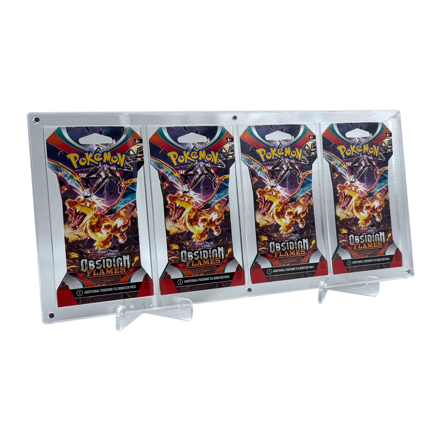 Acryl Case passend für Pokemon 4x Sleeved Booster magnetisch Ständer Aufsteller Rahmen inklusive Acryl Ständer