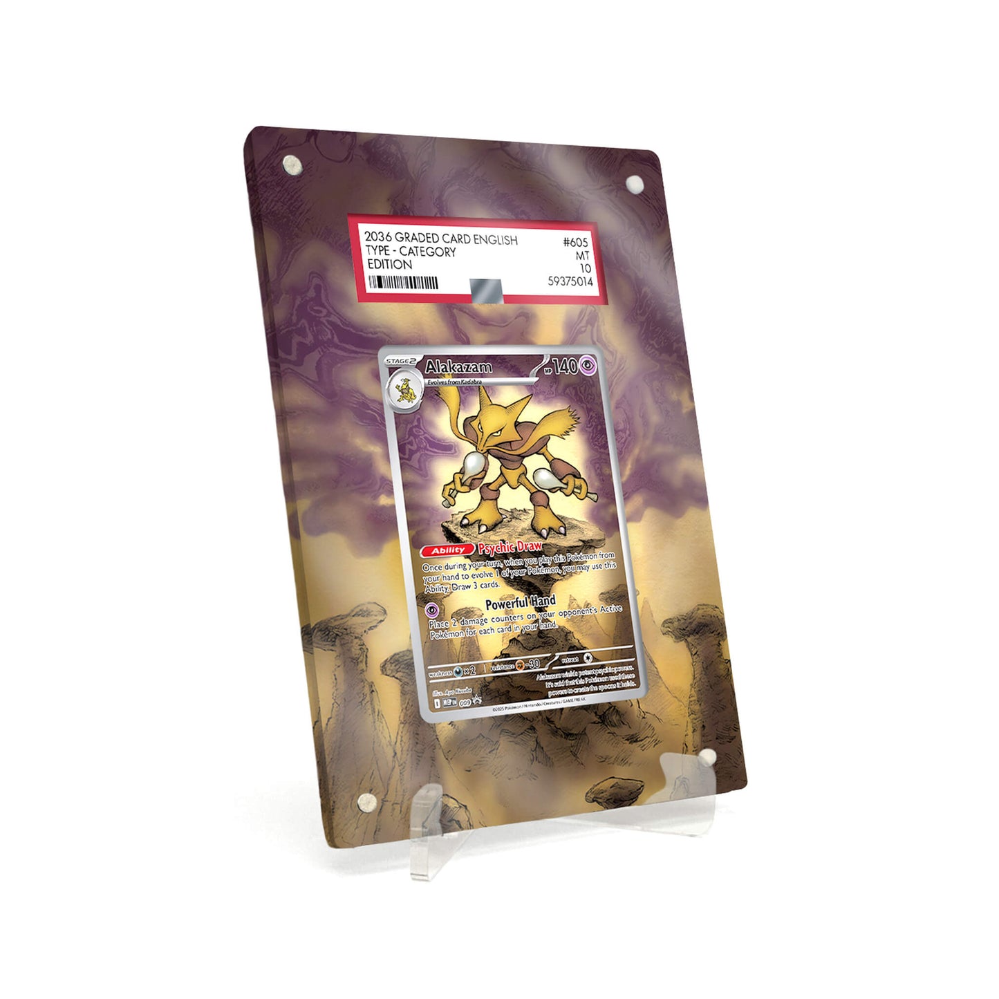 Extended Artwork Display Case Frame suitable for PSA Pokémon Alakazam Mega Evolution Promos (MEP) #009