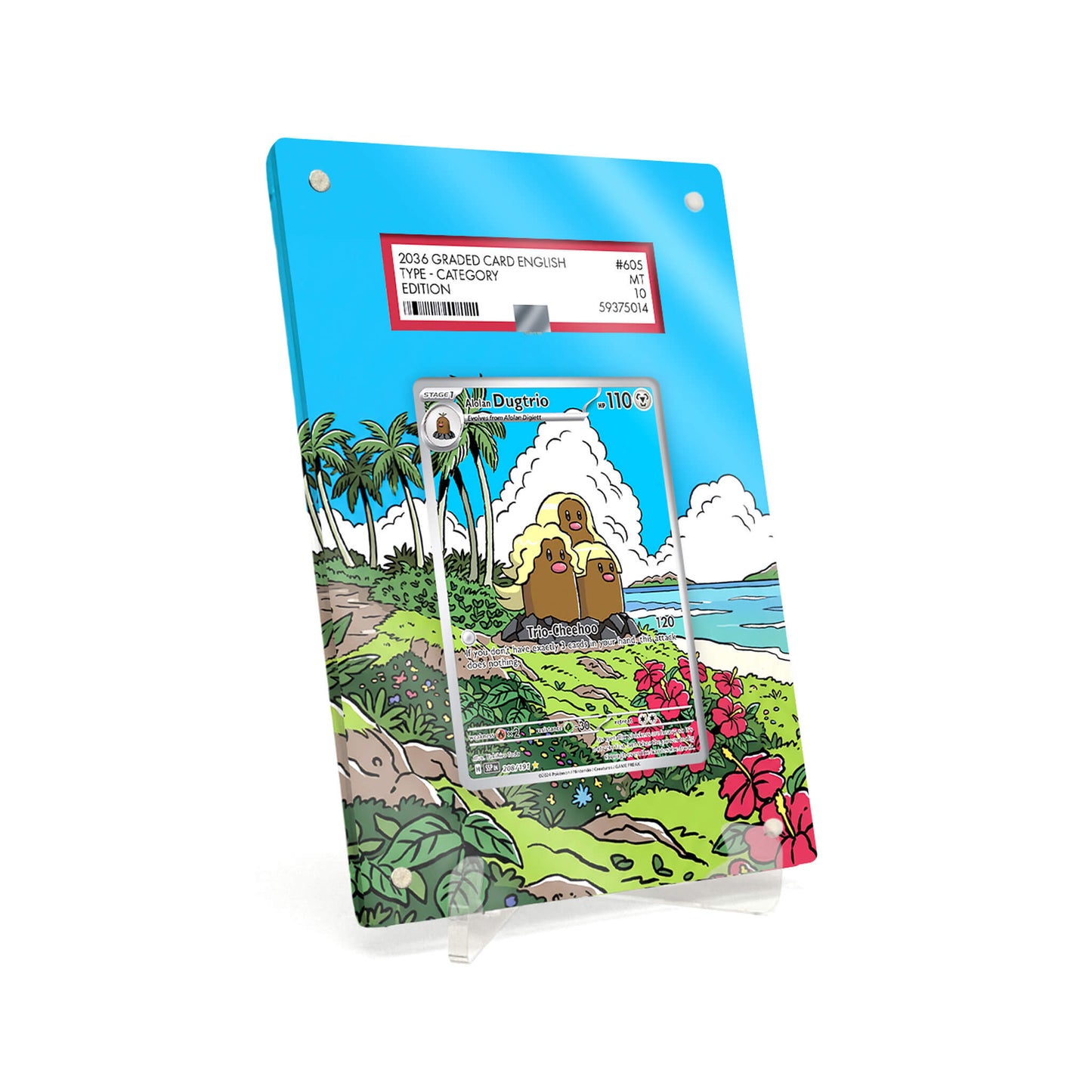 Extended Artwork Display Case Rahmen passend für PSA Pokemon Alolan Dugtrio Surging Sparks (SSP) #208