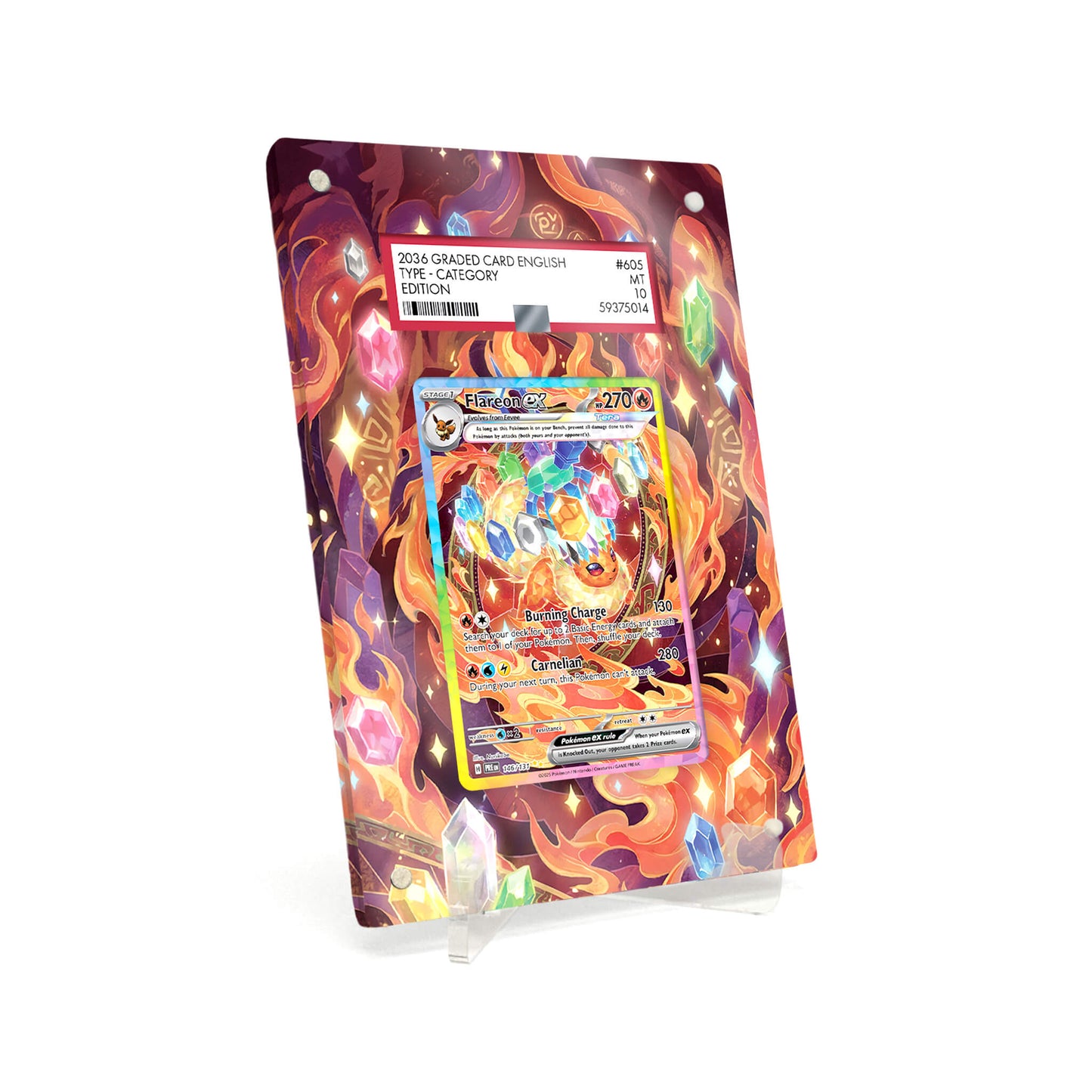 Extended Artwork Display Case Rahmen passend für PSA Pokemon Flareon ex Prismatic Evolutions (PRE) #146