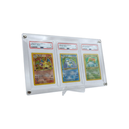Acryl Case passend für 3er PSA CGC PGS Slabs inklusive Acryl Ständer