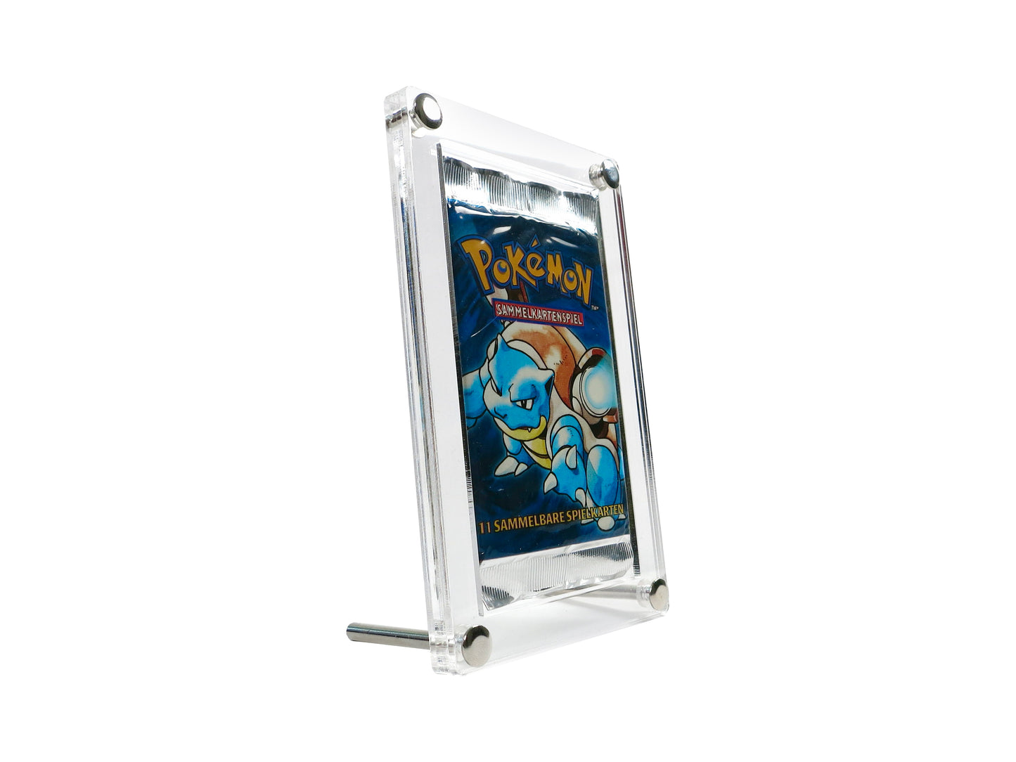 Acrylic Case suitable for Pokemon Booster screwed both vintage and modern with metal feet frame stand display